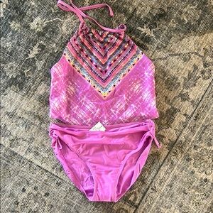 NWT Purple Patterned Halter Bikini Set